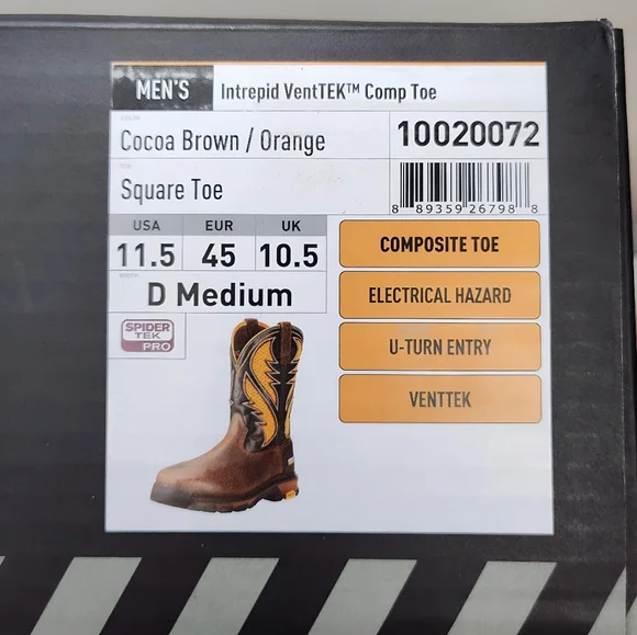 ARIAT Intrepid VentTek Comp Toe MEN'S Size 11.5 D Cocoa Brown/Orange 10020072 - Picture 14 of 15
